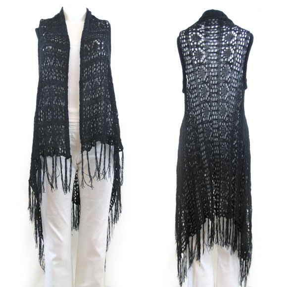 BLUENOTES Long Open Front Fringed Vest Size SP/MM - Picture 1 of 4